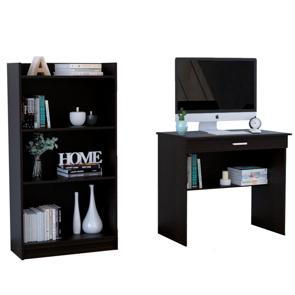 Escritorio W80 + Biblioteca W62 Office Color Wengue Para Sala De Estar